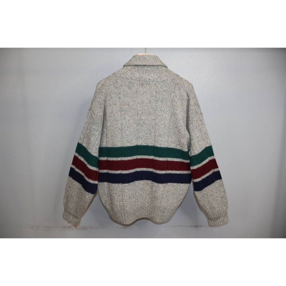 Vintage 1990s Eddie Bauer Mens Striped Wool Cowl Neck Chunky Sweater L - Picture 9 of 9